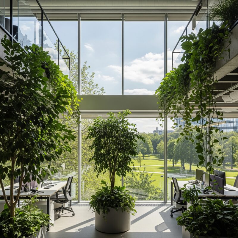 Biofilia: A integração da natureza nos projetos arquitetônicos Interior de um ambiente com elementos biofílicos como plantas e luz natural, promovendo a conexão com a natureza na arquitetura. Foto gerada por IA