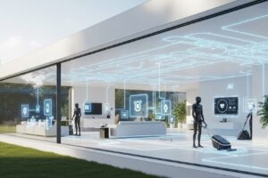 Casa conectada com tecnologia de Inteligência Artificial. Imagem gerada por IA