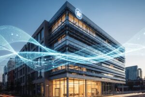 Como edifícios inteligentes geram economia e conforto Edifício inteligente com integração tecnológica, simbolizando economia e conforto para os ocupantes. Foto gerada por IA
