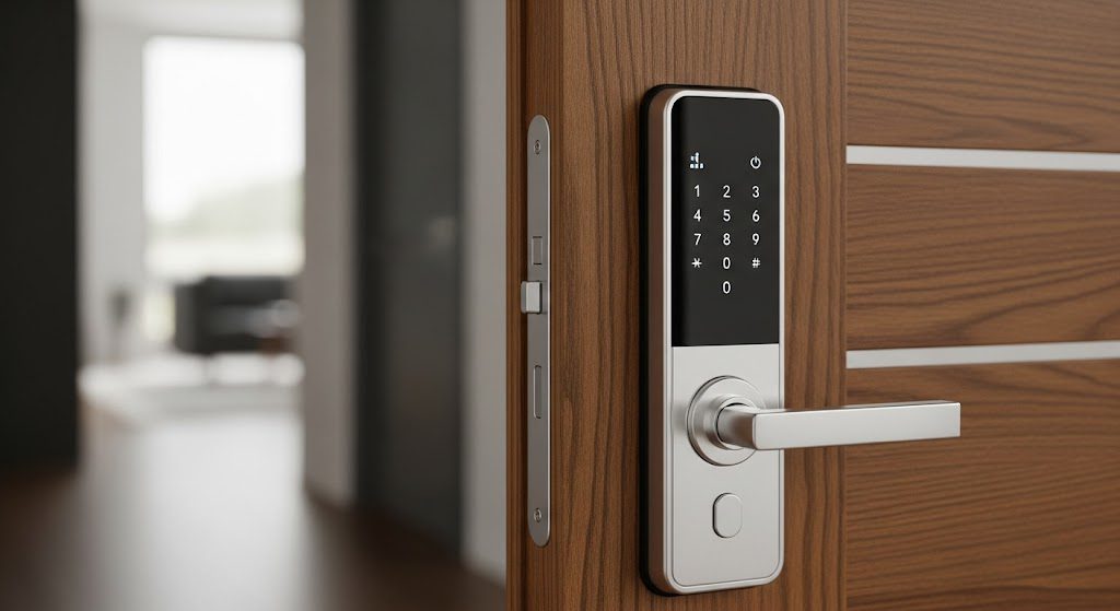 Fechadura Digital: guia completo para cada ambiente da sua casa Fechadura digital. Imagem gerada por IA