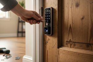 Como instalar fechadura digital: guia passo a passo completo para sua casa Instalação de fechadura digital. Foto gerada com IA