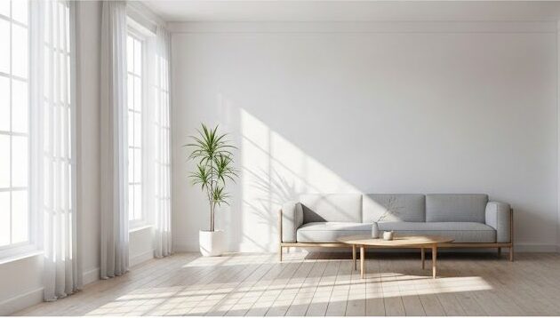 Simplicidade na decoração: como o minimalismo transforma casas e apartamentos Sala de estar minimalista. Imagem criada com IA