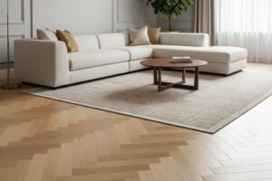 Tipos de pisos de madeira: guia completo para escolher o revestimento ideal para sua casa Sala de estar com piso de madeira. Foto gerada por IA