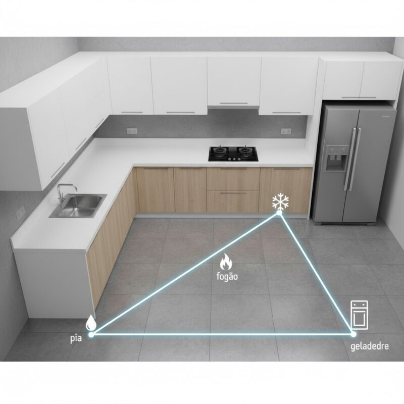 Triângulo de Trabalho na Cozinha: use a regra de arquitetura para otimizar seu espaço